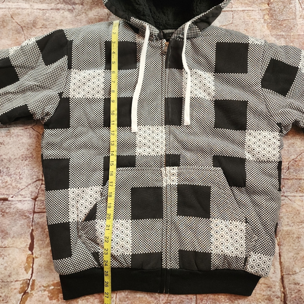 Black and White Checkered Full Zip Lined Hoodie - Picture 8 of 13